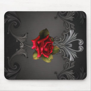 Gotischer Glamour Rote Rose Schwarzer Ornament Gla Mousepad