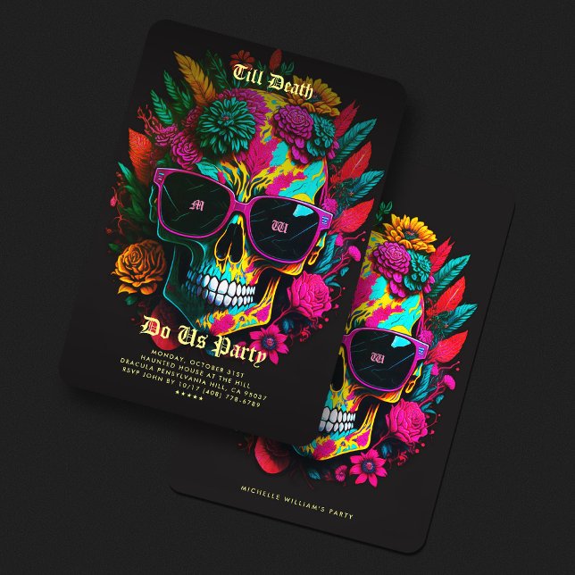 Gotischer Junggeselinnen-Abschied Botanischer Blum Einladung (Gothic Bachelorette Party Botanical Floral Skull Invitation
)