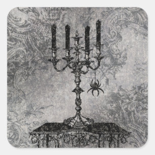 Gotischer Kerzenständer mit Spinne, Halloween Quadratischer Aufkleber