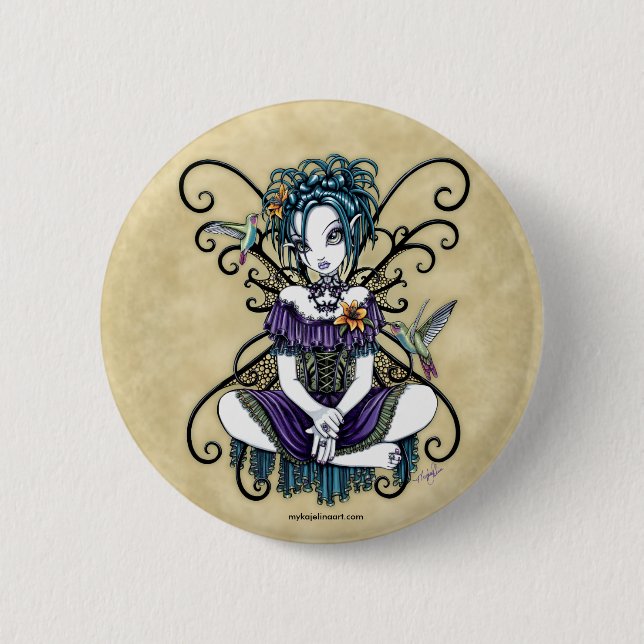 Gotischer Kolibri-feenhafter Kunst-Knopf "Lillian" Button (Vorderseite)