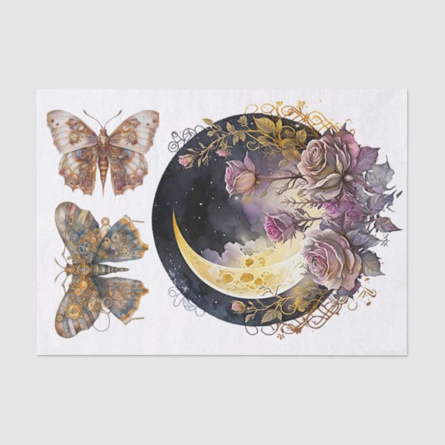 Gotischer Mond und Steampunk 1 Art Decoupage Seidenpapier (Vorderseite)