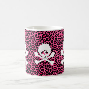 Gotischer Punkschädel mit rosa Leopard-Druck Kaffeetasse