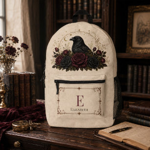 Gotischer Raben-Burgunder-Rosen-Initial-Dunkle-Aka Bedruckter Rucksack