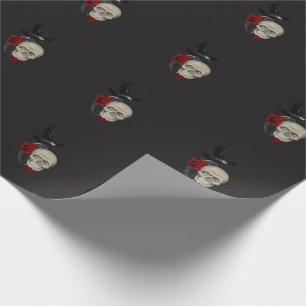 Gotischer Schädel mit Rose und Raben Geschenkpapier