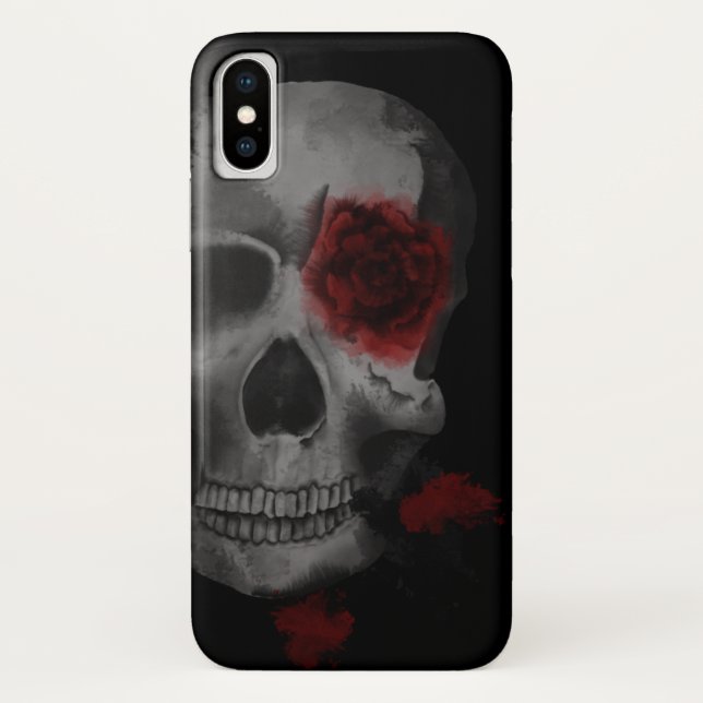 Gotischer Schädel und lebendige Rote Rosen Case-Mate iPhone Hülle (Rückseite)