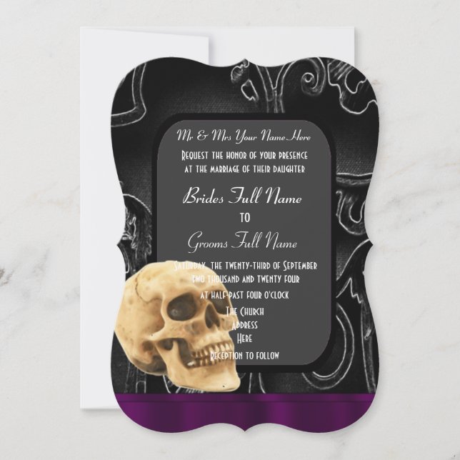 Gotischer Schädel und schwarze Hochzeit Einladung (Vorderseite)