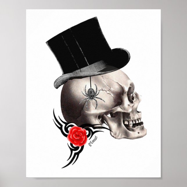 Gotischer Schädel und Tätowierungsstil der Rose Poster (Vorne)