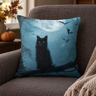 Gotischer schwarzer Katzen Halloween Kissen