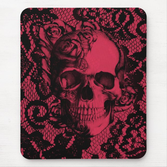 Gotischer Spitzeschädel im Rot und im Schwarzen Mousepad (Vorne)