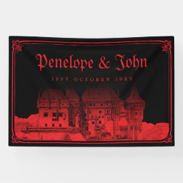 Gotischer Vampir-Burg-Rand Schwarz Rot Hochzeit Banner