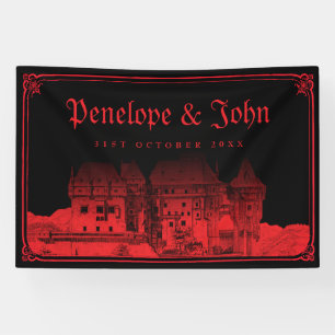Gotischer Vampir-Burg-Rand Schwarz Rot Hochzeit Banner