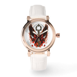 Gotischer Velvet-Bow-Schlüssel mit Flügeln & Mond Armbanduhr