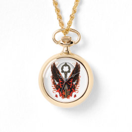 Gotischer Velvet-Bow-Schlüssel mit Flügeln & Mond Armbanduhr