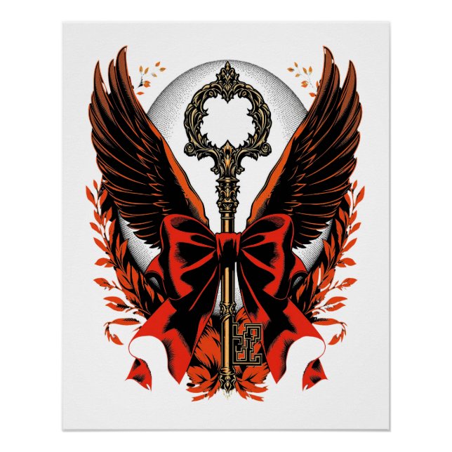 Gotischer Velvet-Bow-Schlüssel mit Flügeln & Mond Poster (Vorderseite)