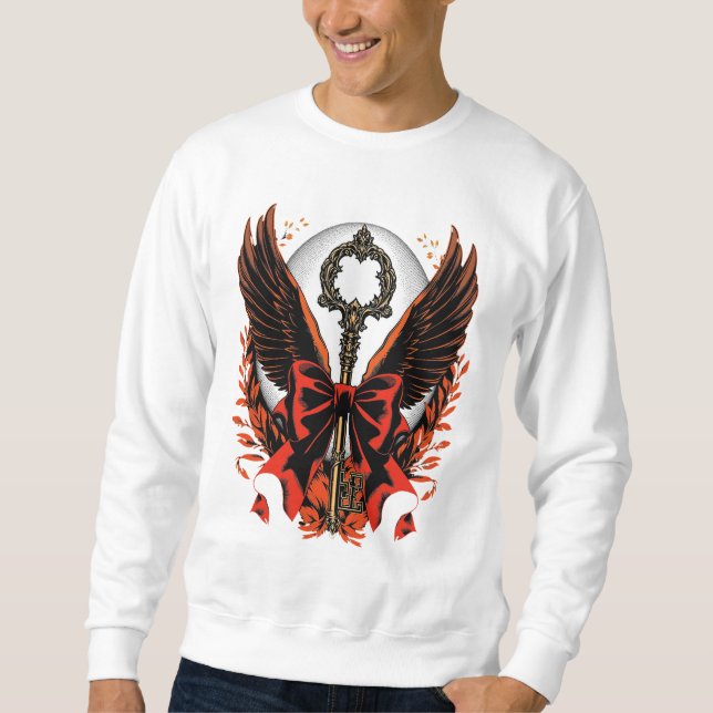 Gotischer Velvet-Bow-Schlüssel mit Flügeln & Mond Sweatshirt (Vorderseite)