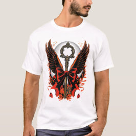 Gotischer Velvet-Bow-Schlüssel mit Flügeln & Mond T-Shirt