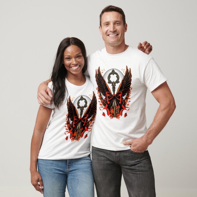 Gotischer Velvet-Bow-Schlüssel mit Flügeln & Mond T-Shirt (Unisex)