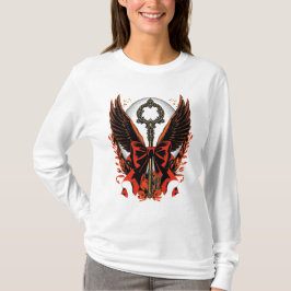 Gotischer Velvet-Bow-Schlüssel mit Flügeln & Mond T-Shirt