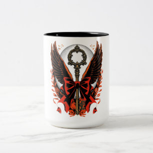 Gotischer Velvet-Bow-Schlüssel mit Flügeln & Mond Zweifarbige Tasse