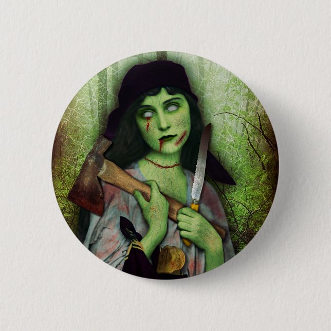 Gotischer Zombie-Mädchen-Halloween-Horror Button (Vorderseite)