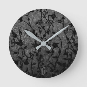 Gotisches antikes Schwarzweiss-Blumen Runde Wanduhr