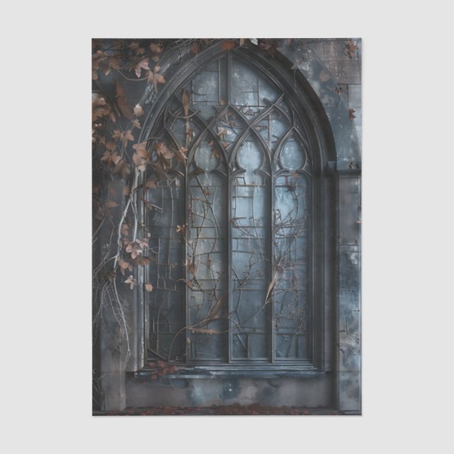 Gotisches Bogenfenster mit Efeu-Dekupage Seidenpapier (Vorderseite)