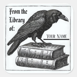 Gotisches Buchzeichen mit Raven Quadratischer Aufkleber