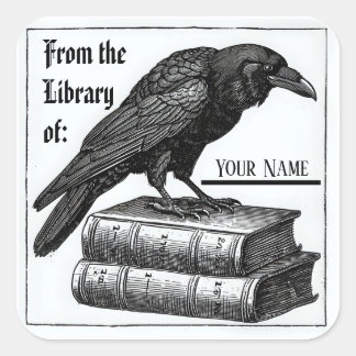 Gotisches Buchzeichen mit Raven Quadratischer Aufkleber