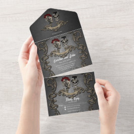 Gotisches Design mit coolen Schädel All In One Einladung