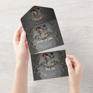 Gotisches Design mit coolen Schädel All In One Einladung