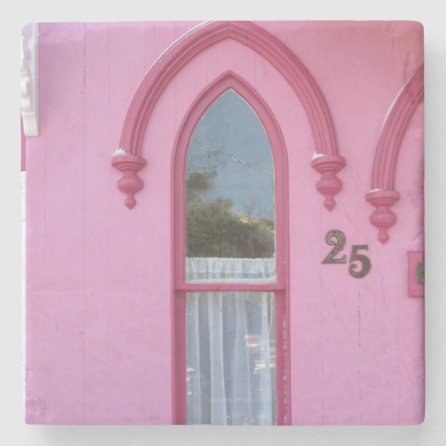 Gotisches Fenster und Schnee - Martha's Vineyard Steinuntersetzer (Vorderseite)