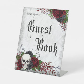 Gotisches Gästebuchzeichen mit Skull und Rose Sockelschild