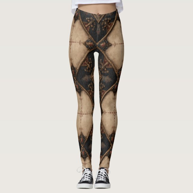Gotisches geschnitztes Holzarbeitsmuster (4) Leggings (Vorderseite)