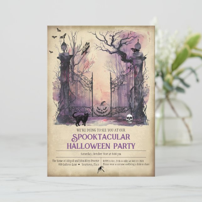 Gotisches Halloween-Party Wasserfarbe Einladung (Stehend Vorderseite)