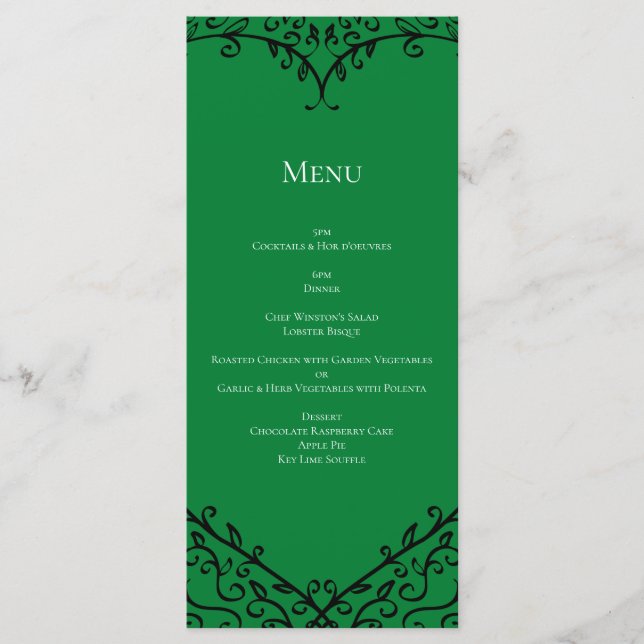 Gotisches Herz-Flachmenü grün & schwarz Menükarte (Vorderseite)