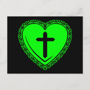 Gotisches Herz + Kreuz (schwarz + grün) Postkarte