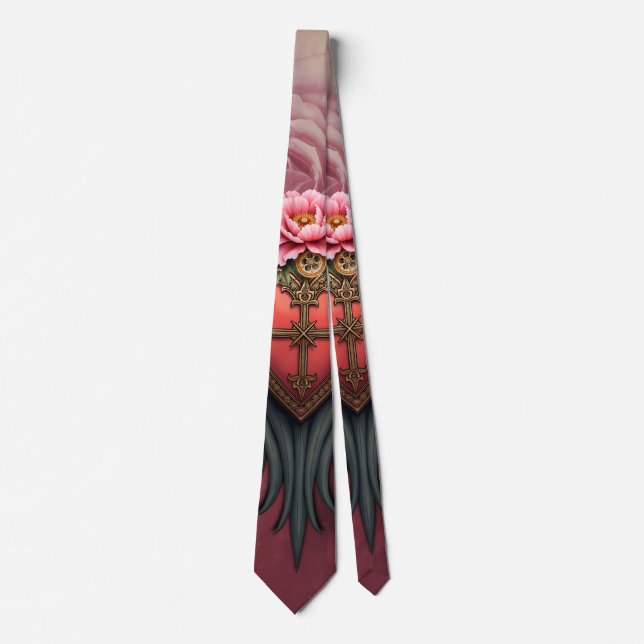 Gotisches Herz mit Blumen und Flügeln. Krawatte (Vorderseite)