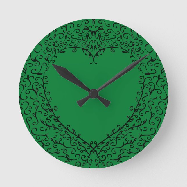 Gotisches Herz-Rundes AcrylWanduhr-Grün+Schwarzes Runde Wanduhr (Vorderseite)