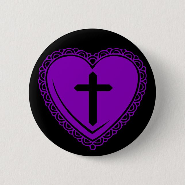 Gotisches Herz u. Kreuz (Schwarzes + Lila) Button (Vorderseite)
