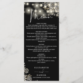Gotisches Hochzeitsessen in Schwarz und Weiß Menükarte