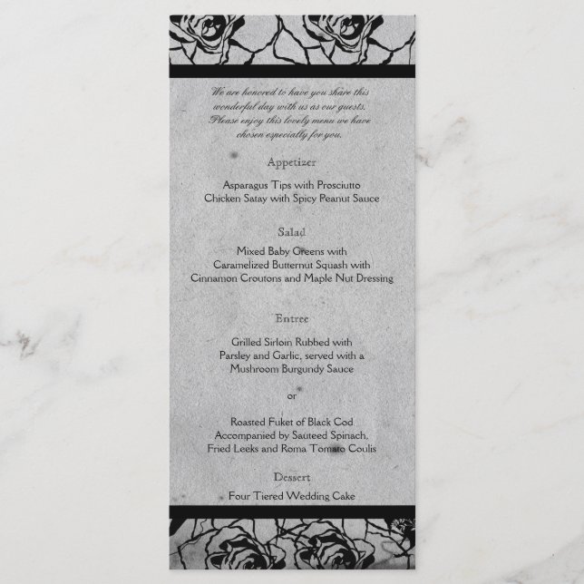 Gotisches Hochzeitsmenü der Schwarzen Rose Menükarte (Vorderseite)