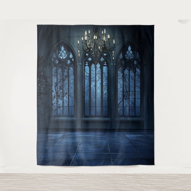 Gotisches Kirchenhaus Hochzeitsszenario Foto Hinte Wandteppich (Vorderseite)