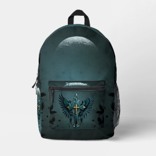 Gotisches Kreuz mit dekorativen Elementen und Vöge Bedruckter Rucksack