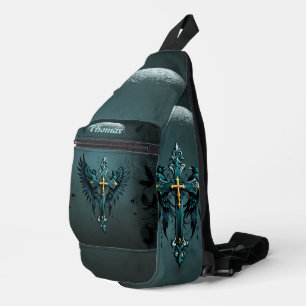 Gotisches Kreuz mit dekorativen Elementen und Vöge Crossbody Bag