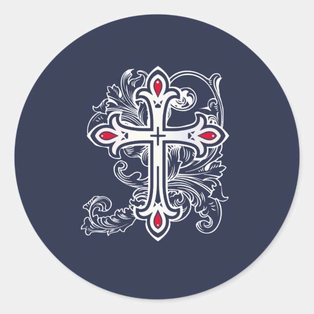 gotisches Kreuz Runder Aufkleber (Vorderseite)