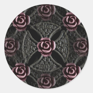 gotisches Mittelaltereisenkreuz mit Rose Runder Aufkleber