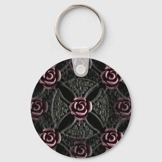 gotisches Mittelaltereisenkreuz mit Rose Schlüsselanhänger (Vorderseite)