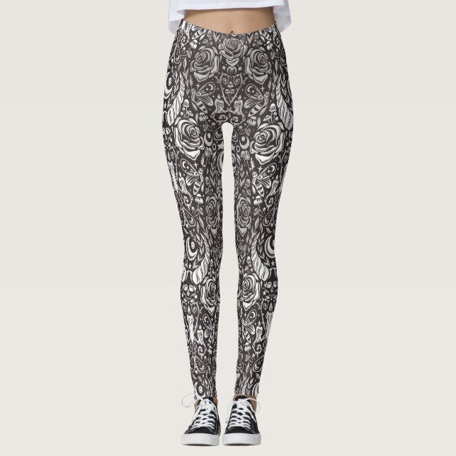 gotisches monochromes Muster Leggings (Vorderseite)