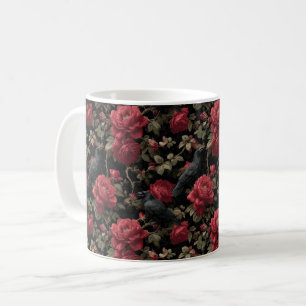 Gotisches Muster mit Rote Rosen und Krähen Kaffeetasse