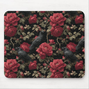 Gotisches Muster mit Rote Rosen und Krähen Mousepad